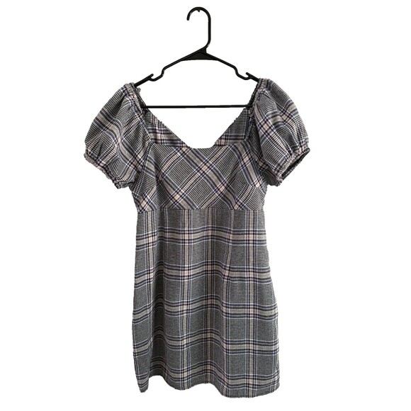 Altar’d State Plaid Mini Dress Women Size L Puff Sleeves Square Neck Preppy - Picture 1 of 9